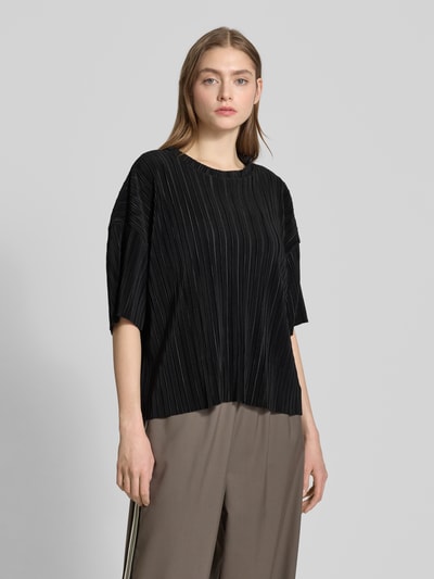 Only Boxy fit T-shirt met plissés, model 'RAVENNA' Zwart - 4
