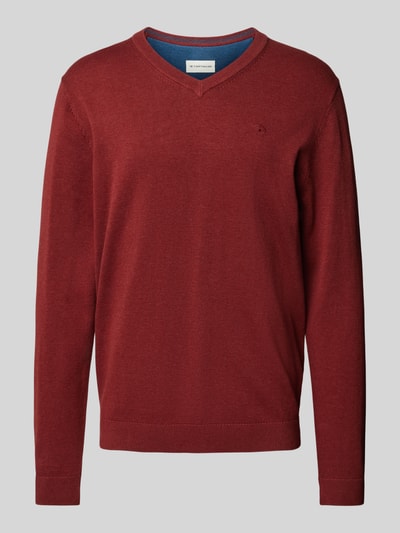 Tom Tailor Gebreide pullover met labelstitching, model 'BASIC'  Bordeaux - 2