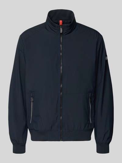 Produktfoto, Regular Fit Jacke mit Stehkragen von Lerros in Dunkelblau, elastischer Material-Mix, Reißverschluss, Logo-Detail, glatte Struktur