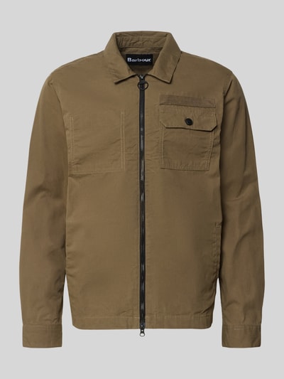Produktfoto, Regular Fit Hemdjacke aus reiner Baumwolle Modell 'CRAIL WAX' van Barbour, look: effen, platte kraag, tweewegritssluiting, labeldetail, borstzak, binnenzak, steekzakken, materiaalverwerking: twill, materiaal: puur katoen
