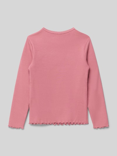 Productfoto, Regular Fit Langarmshirt aus Baumwoll-Mix Modell 'TRINNY LIFE' van Only in effen roze met ribstructuur, frill aan mouw- en zoomafwerking