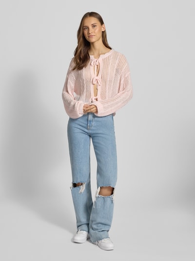 Review Kardigan z dzianiny z ażurowym wzorem Różowy 1