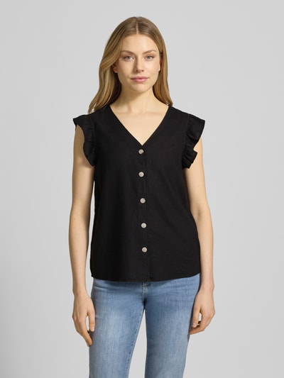 b.young Regular Fit Bluse aus Leinen-Viskose-Mix mit Rüschen Black 4