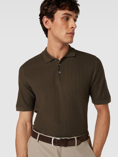 Cinque Slim fit poloshirt met structuurmotief, model 'Flavio' Olijfgroen - 3