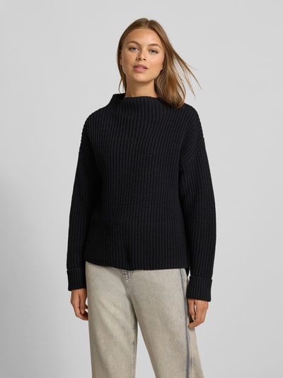 Selected Femme Sweter z dzianiny o kroju regular fit z mieszanki bawełny model ‘SELMA’ Czarny 4