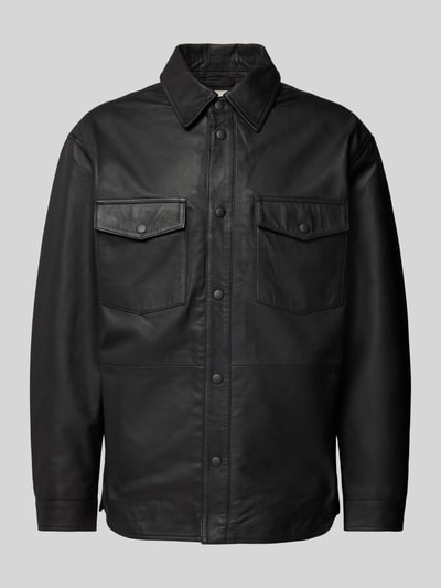 Jack & Jones Premium Lederjacke mit Kentkragen Modell 'SERGE' Black 1