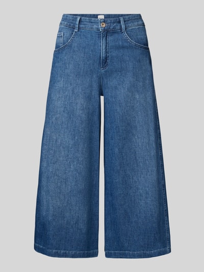 Produktfoto, Loose Fit Jeans mit Eingrifftaschen Modell 'Melli' von Brax, Damen Jeans aus Baumwoll-Mix mit Stretch-Anteil, Wide Leg, Bundweite 43 cm, Innenbeinlänge 55 cm, blaue Denim-Optik, sichtbare Nahtdetails.