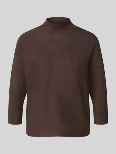 Produktfoto, braunes Regular Fit Sweatshirt aus Viskose-Mix von COMMA, Strick-Optik, Stehkragen, 1/2-Arm, glatte Textur