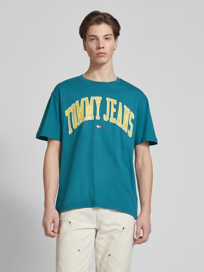 Tommy Jeans T-shirt met labelprint, model 'POPCOLOR' Petrol - 4