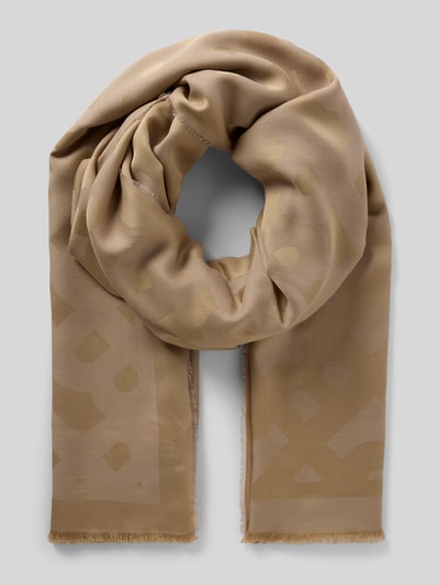 Produktfoto, Schal aus Modal-Woll-Mix Modell 'MONYQUE' von BOSS in Beige, unifarben mit Label-Prägung, Fransen, feine Webstruktur