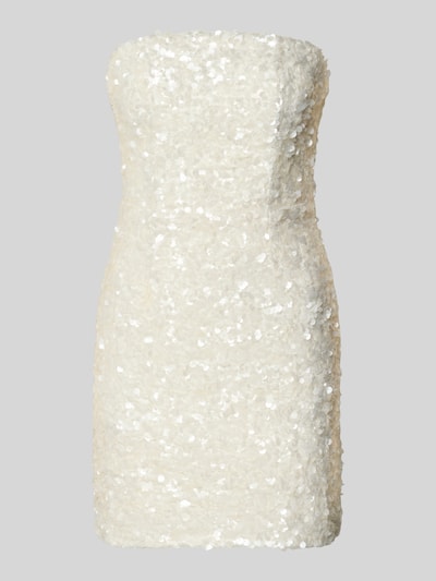 Produktfoto, Cocktailkleid im Off-Shoulder-Look mit Pailletten von Little Mistress, figurbetonter Schnitt, Minikleid, cremeweiß, strukturierte Pailletten-Textur, Rückenlänge 60 cm, Brustweite 35 cm bei Größe 36