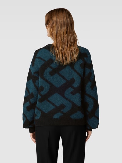 comma Gebreide pullover met all-over motief Petrol - 5