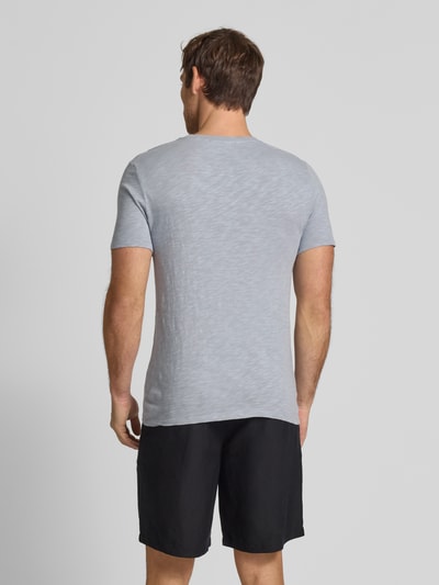 American Vintage T-shirt met geribde ronde hals, model 'BYSAPICK' Bleu - 5