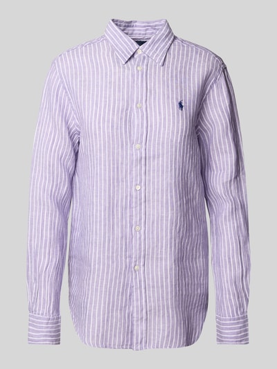 Polo Ralph Lauren Classic fit overhemdblouse van linnen met logostitching Helder paars - 2