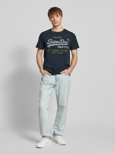 Superdry Relaxed fit T-shirt met labelprint Donkerblauw - 1