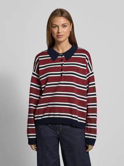 Gestuz Bluzka o kroju oversized z długim rękawem i kołnierzykiem polo model ‘paige’ Ciemnoczerwony 4