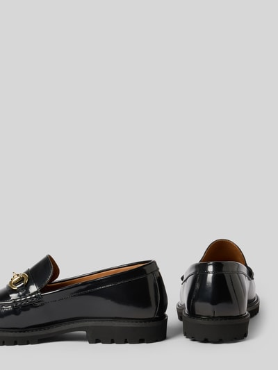 Produktfoto, dunkelblaue glatte Oberfläche, abgerundete Form, goldfarbene Schnalle, Produktname Loafer aus echtem Rindsleder Modell 'HUGO' von Selected, Herren Loafer