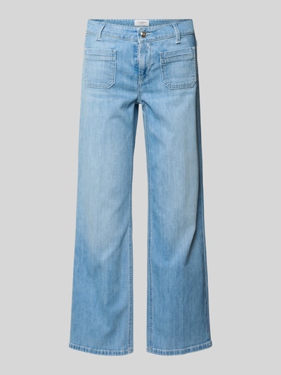 Produktfoto, Wide Leg Jeans aus katoenmix model 'TESS' van Cambio in denimlook met opgestikte steekzakken, labelpatch, riemlussen, knoop- en ritssluiting, korte lengte