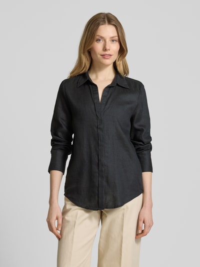 MANGO Regular Fit Leinenbluse mit Hemdblusenkragen Black 4