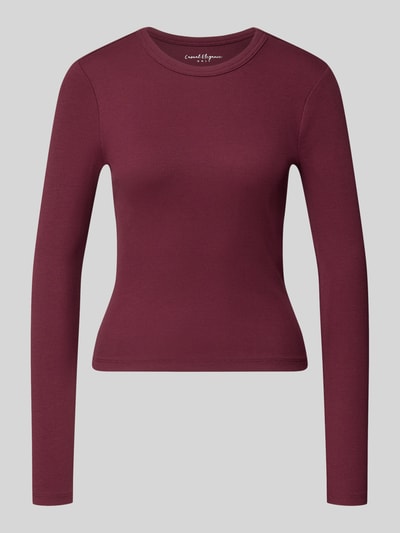 Produktfoto, Slim Fit Langarmshirt aus Baumwoll-Mix Modell 'VAL' von ONLY in Dunkelrot mit glatter Textur, Damen Langarmshirt