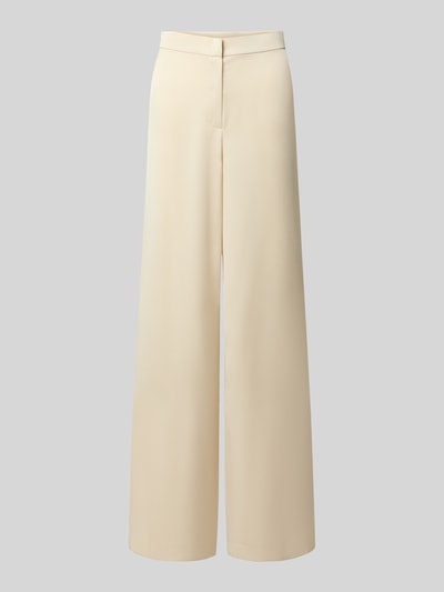 Produktfoto, Wide Fit Hose mit Bundfalten von SWING in Beige, taschenloses Design, Haken- und Reißverschluss, glatte Textur.