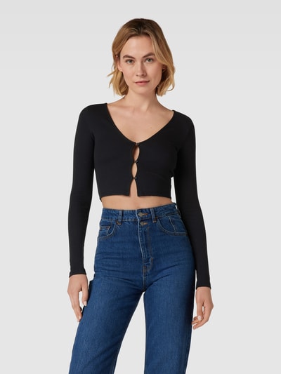 Jake*s Casual Cropped Strickjacke in Ripp-Optik Black 4