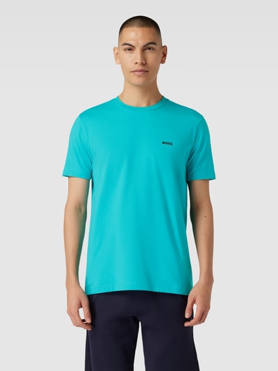 BOSS Green T-shirt met labelprint Lichtturquoise - 4