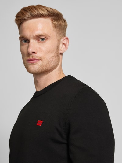 HUGO Gebreide pullover met labelbadge, model 'San Cassius' Zwart - 3