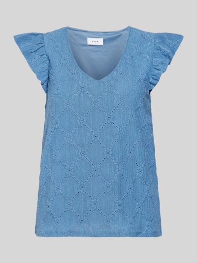 Vila Bluse mit V-Ausschnitt Modell 'DELEA' Rauchblau 2