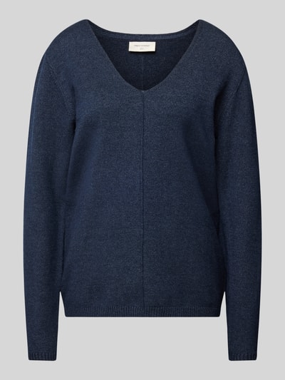 FREE/QUENT Gebreide pullover met V-hals, model 'Claura' Marineblauw - 2