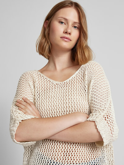 ZABAIONE Strickpullover mit Lochmuster Beige 3