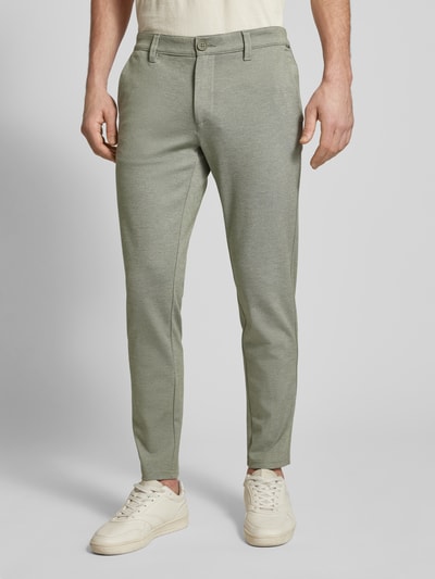 Only & Sons Slim fit stoffen broek met riemlussen, model 'MARK' Olijfgroen gemêleerd - 4