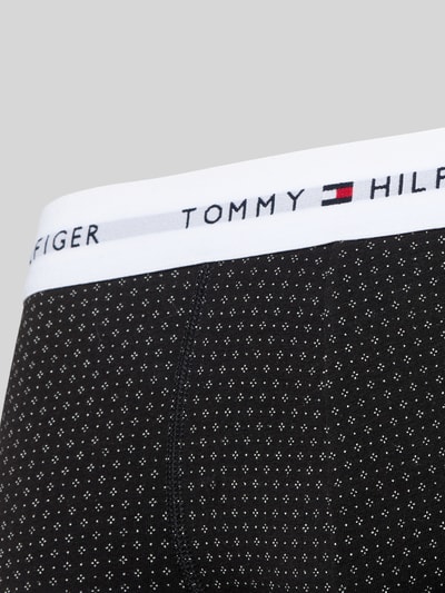 Produktfoto, Trunks aus Baumwoll-Mix im 3er-Pack von Tommy Hilfiger, czarny kolor, drobny wzór, elastyczny biały pas z logo marki