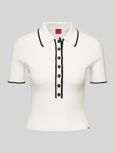 HUGO Gebreid shirt met knoopsluiting, model 'Smop' Offwhite - 2