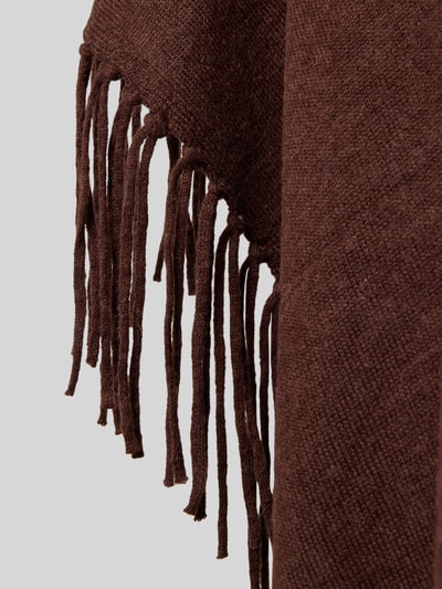Produktfoto, Poncho mit Lyocell-Anteil von Luisa Cerano in Braun, grobe Webstruktur, Fransenabschluss, Material-Mix, lockere Passform