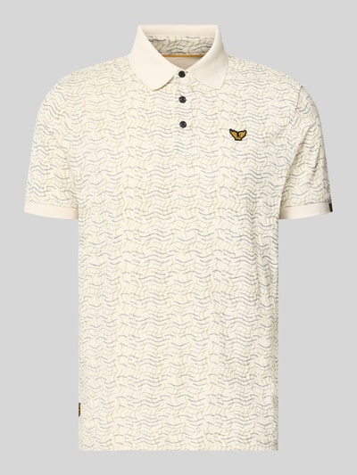 Produktfoto, Slim Fit Poloshirt im Allover-Look von PME Legend aus Baumwoll-Elasthan-Mix in Creme mit Label-Stitching und Knopfleiste.