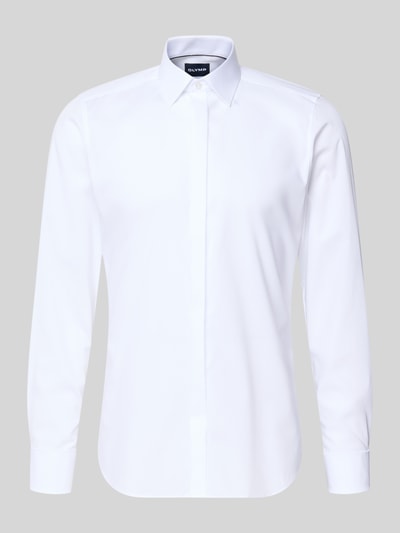 Produktfoto, Slim Fit Smokinghemd aus Baumwolle mit Stretch-Anteil von OLYMP Level Five in Weiß, Kentkragen, unifarben, Twillgewebe, verdeckte Knopfleiste, französische Manschette, Easycare, für Herren