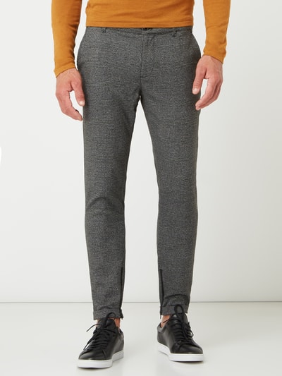 MCNEAL Slim fit chino met glencheck, model 'Jake'  Zwart - 4