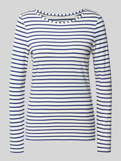 Produktfoto, Regular Fit Langarmshirt aus Baumwoll-Modal-Mix von Oui, gestreift in Weiß und Blau, Rundhals, elastisch, weiche Textur
