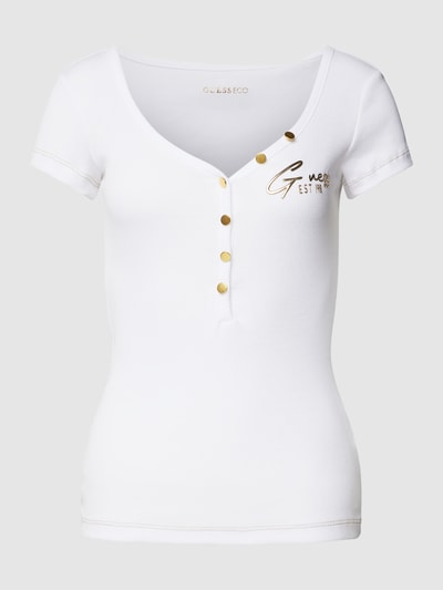 Guess Top mit Label-Applikation Modell 'HENLEY OLYMPIA' Weiss 2
