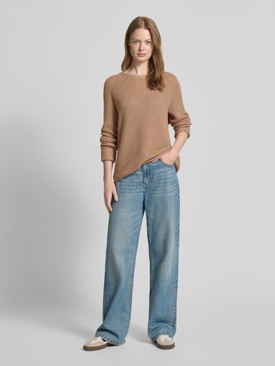 Fynch-Hatton Strickpullover mit gerippten Abschlüssen Hellbraun 1