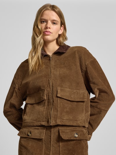 Only Boxy fit corduroy jack van katoenmix, model 'GLOBAL' Middenbruin gemêleerd - 3