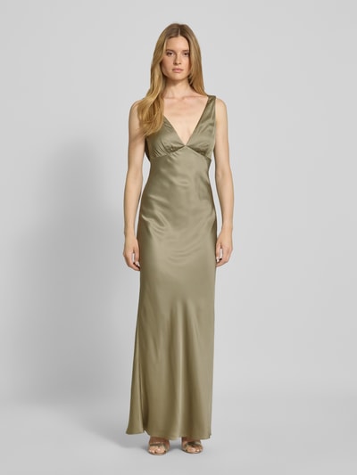 Jake*s Cocktail Abendkleid aus Viskose mit V-Ausschnitt Khaki 4