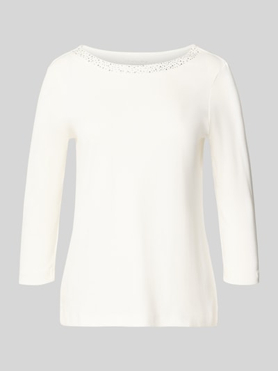 Produktfoto, Regular Fit Shirt aus reiner Baumwolle von Christian Berg Woman, weiß, Ziersteine, U-Boot-Ausschnitt, 3/4-Arm, glatte Textur