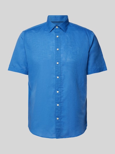 Jake*s Slim fit linnen overhemd met kentkraag Koningsblauw - 2