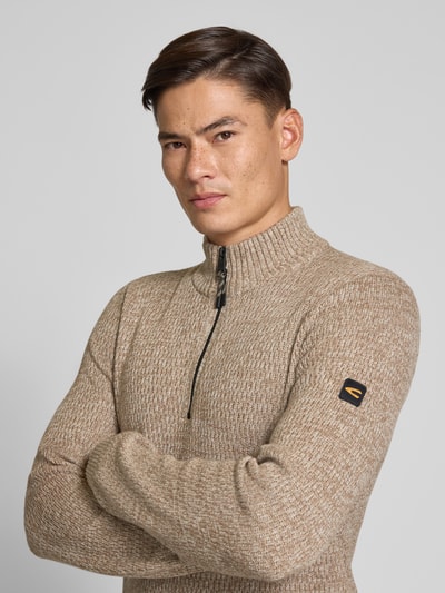 camel active Slim fit schipperstrui met ritssluiting, model 'Mouline' Offwhite gemêleerd - 3