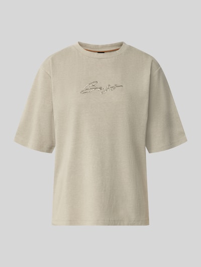 Produktfoto, Regular Fit T-Shirt aus reiner Baumwolle Modell 'C_Eregular_4' van BOSS Orange, lichtbeige met geborduurd logo, effen textuur.