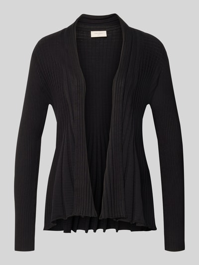 Produktfoto, Cardigan aus Viskose-Mix Modell 'CLAUDISSE' von FREE/QUENT in Schwarz mit schmaler Passform, Rippstruktur und Raffungen, Damenmode