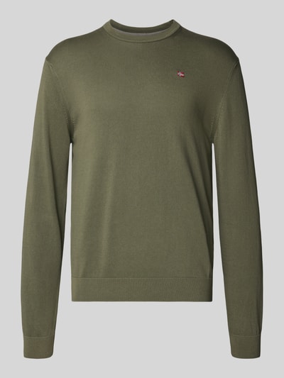 Napapijri Regular fit shirt met lange mouwen en logostitching, model 'Droz' Olijfgroen - 2