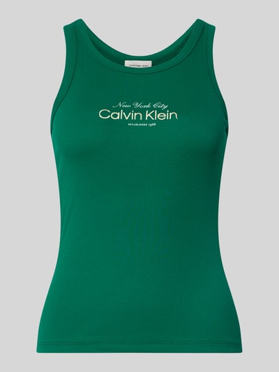 Produktfoto, Top mit Label-Stitching Modell 'CONTOUR' von Calvin Klein Jeans, zielony, mieszanka bawełny, dopasowany krój, dekolt w łódkę, długość tyłu w rozmiarze S: 48 cm